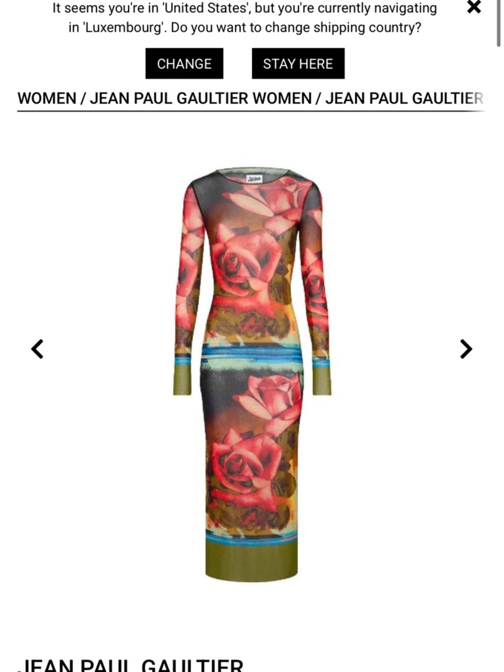 Jean Paul Gaultier Olive & Red Rose-Print Long Sleeve Midi Dress